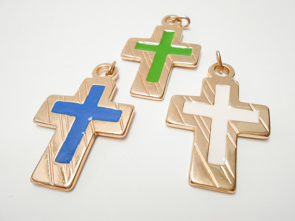 Croix pendentif/doré/bleu - 46x29mm