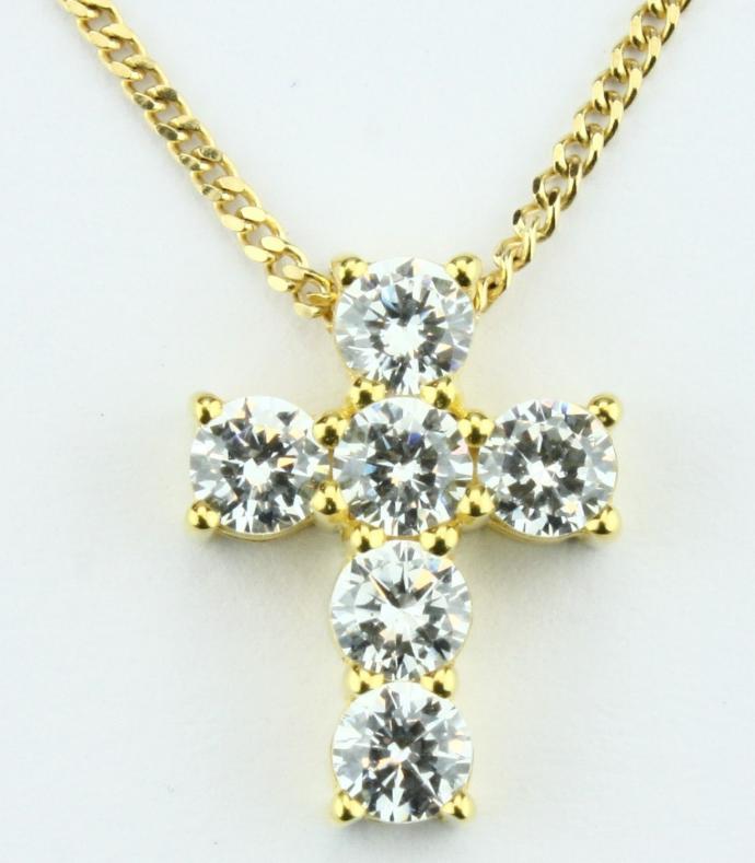 Kruisje + ketting 42cm/strass wit - Ag 925‰ 3μm verguld (10x13mm)