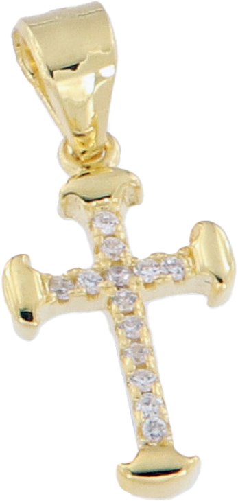 Croix/pierre zircone blanche - Ag 925‰ Plaqué Or 3μm (9x13mm)