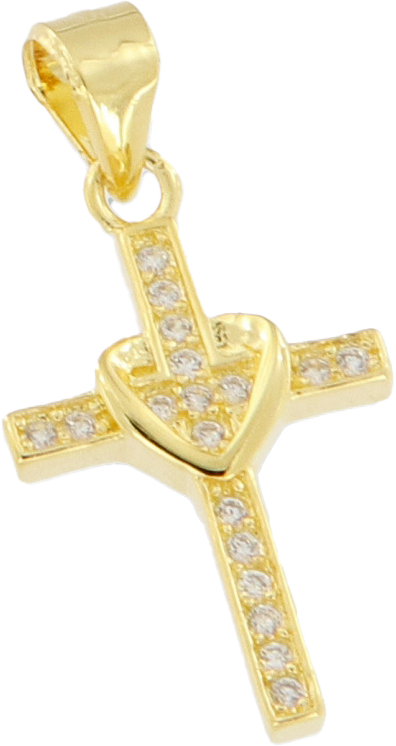 Kruisje strass/wit - hartje - Ag 925‰ verguld 3μm (12x18mm)
