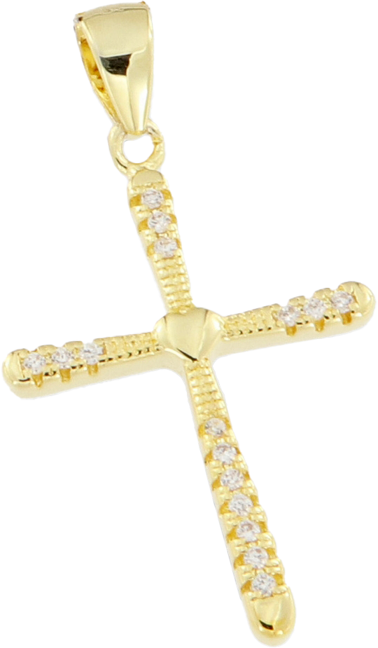 Kruisje strass/wit - hartje - Ag 925‰ verguld 3μm (17x22mm)