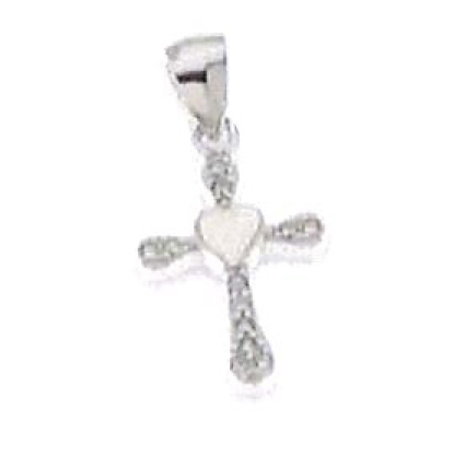 Kruisje witte steentjes/hart - gerhodineerd Ag 925‰ (17x22mm)