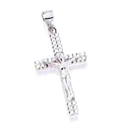 Halskreuz/Korpus mit zirkonium Steine Weiss - silber 925 rhodiert (16x28mm)