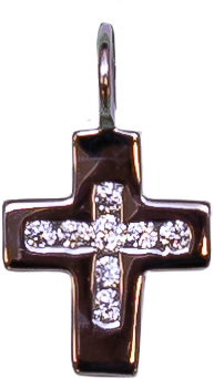 Croix lisse/pierre zircone blanche - Argent 925‰ rhodié (9x10mm)