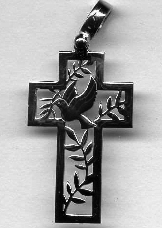 Croix colombe/rameaux découpé - argenté 925‰ (18x30mm)
