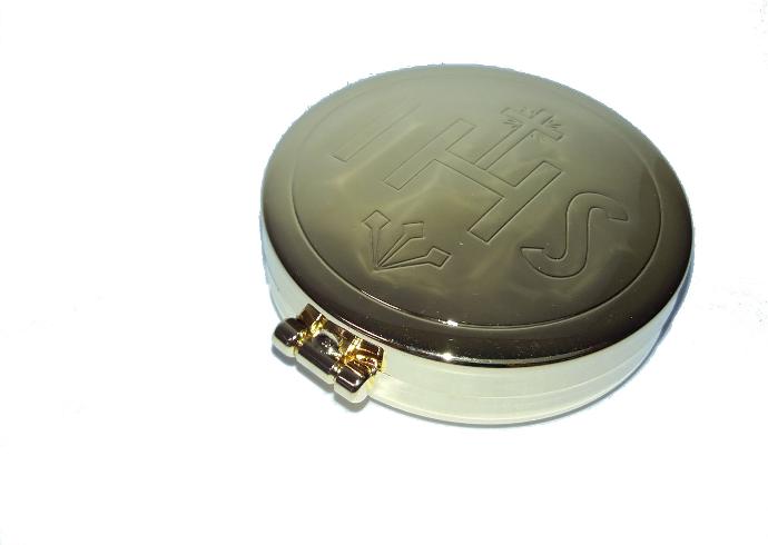 Hostiedoosje verguld met scharnierdeksel - IHS - D 55mm H 15