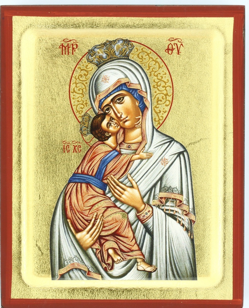 Ikoon O.L.Vrouw/kind - zeefdruk/boord - 10x12,5cm