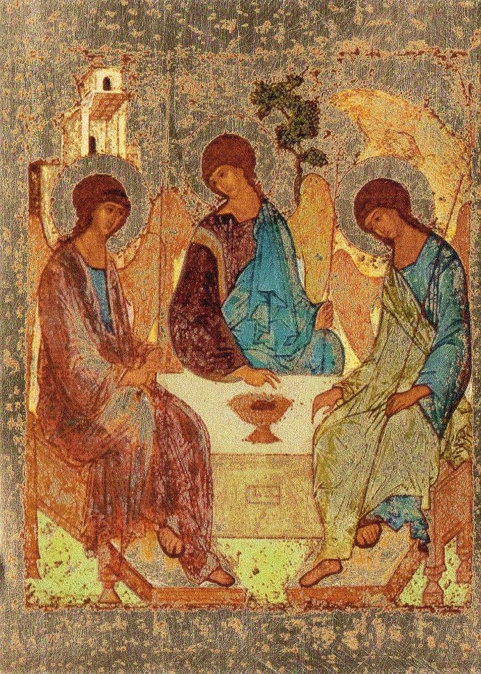 Ikoon zeefdruk/slagmetaal -H.Drievuldigheid Roublev (140x200mm)