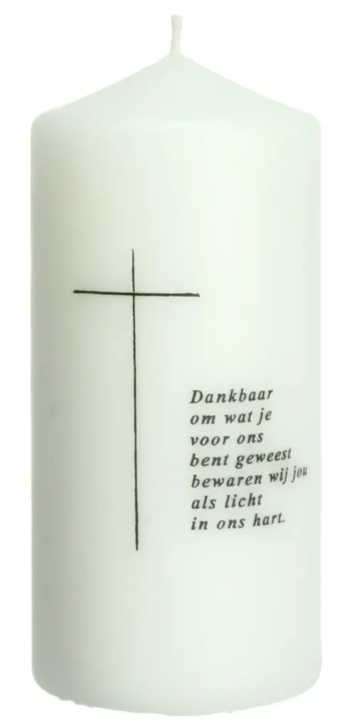 Uitvaartkaars 'Dankbaar om...' - 70/150mm - wit
