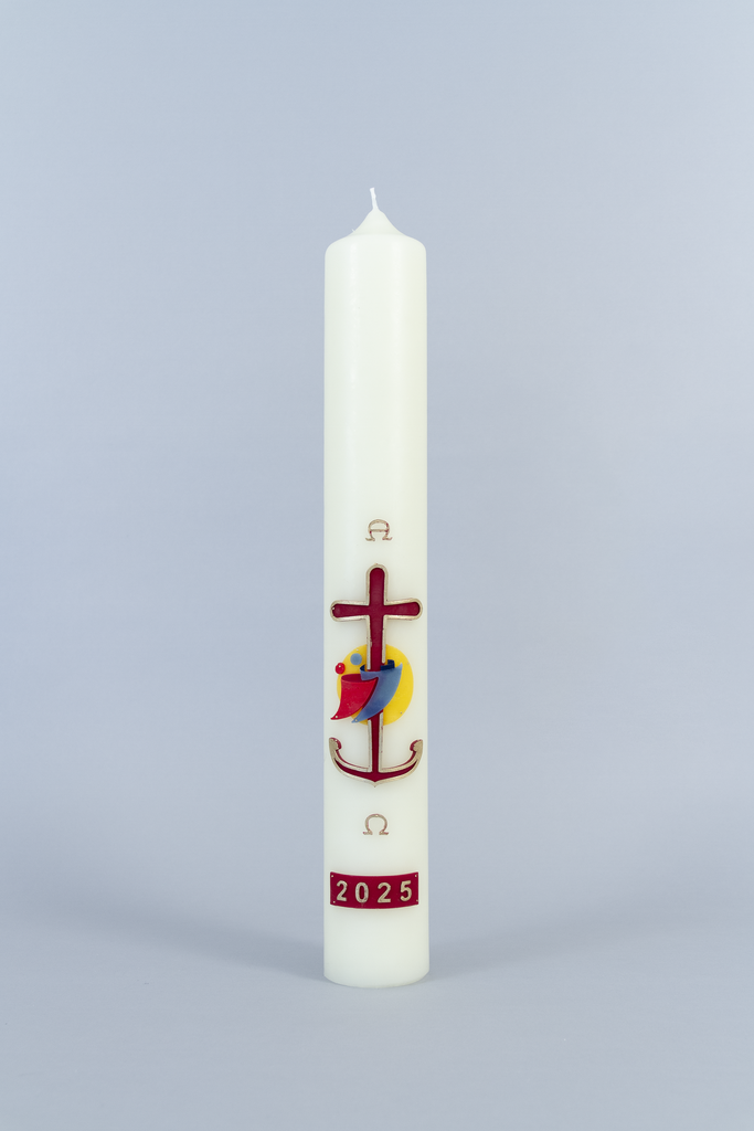 Paaskaars - 2,2kg - 60/900mm met relief Kruis/Duif/Wereld