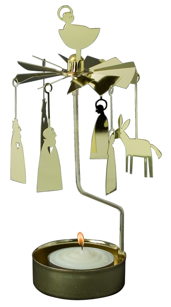 Photophore Rotant- Groupe de Noël plaqué or - 16cm