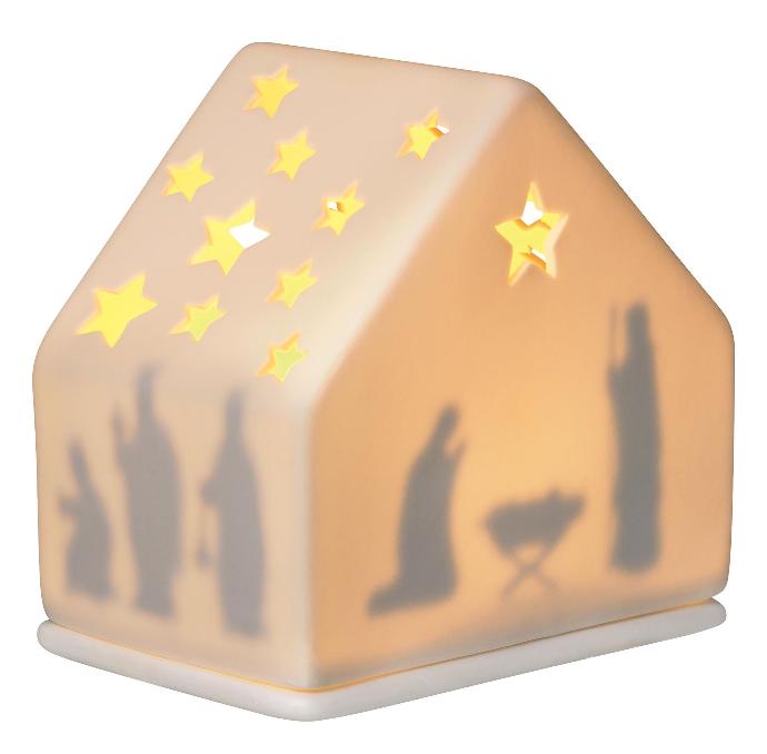 Kerstal met kerstgorep porcelein 10x7x10cm - voor theelichtje