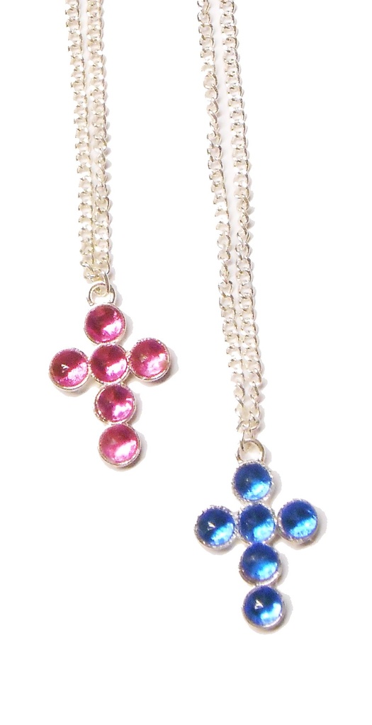 Ketting metaal met kruisje/strass assorti (20x25mm)