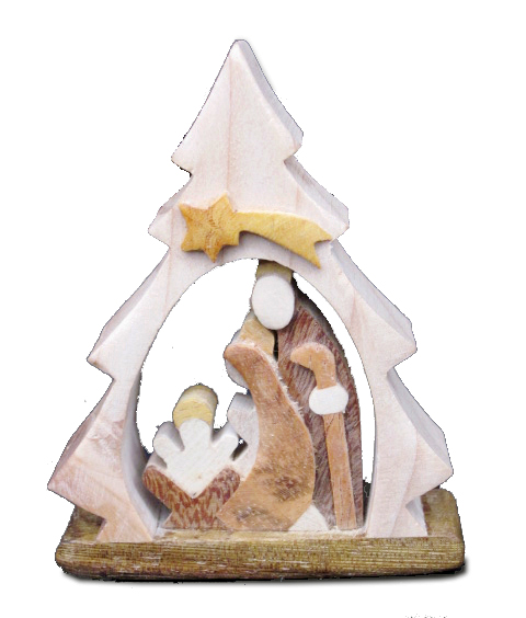 Kerstgroepje 6 delig/montage hout/handgesch 15x21x20cm