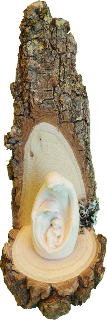 Bloc Ste. Famille H 5cm sur socle écorce - sculpture bois/nature