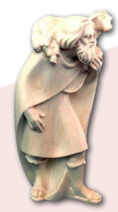 Berger debout avec mouton/Groupe Sonia -H 9cm - bois sculpté/nature