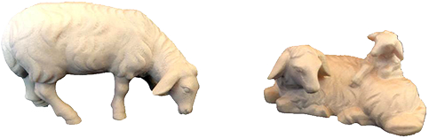 Mouton couché avec agneau/Groupe Sonia - H 9cm - bois sculpté/naturel