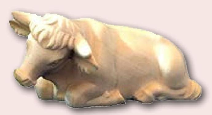 Bœuf couché/Groupe Sonia - H 9cm - bois sculpté/naturel