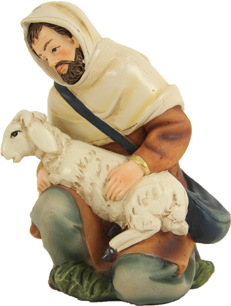 Shepherd With Sheep, Kneeling - Group 9cm 