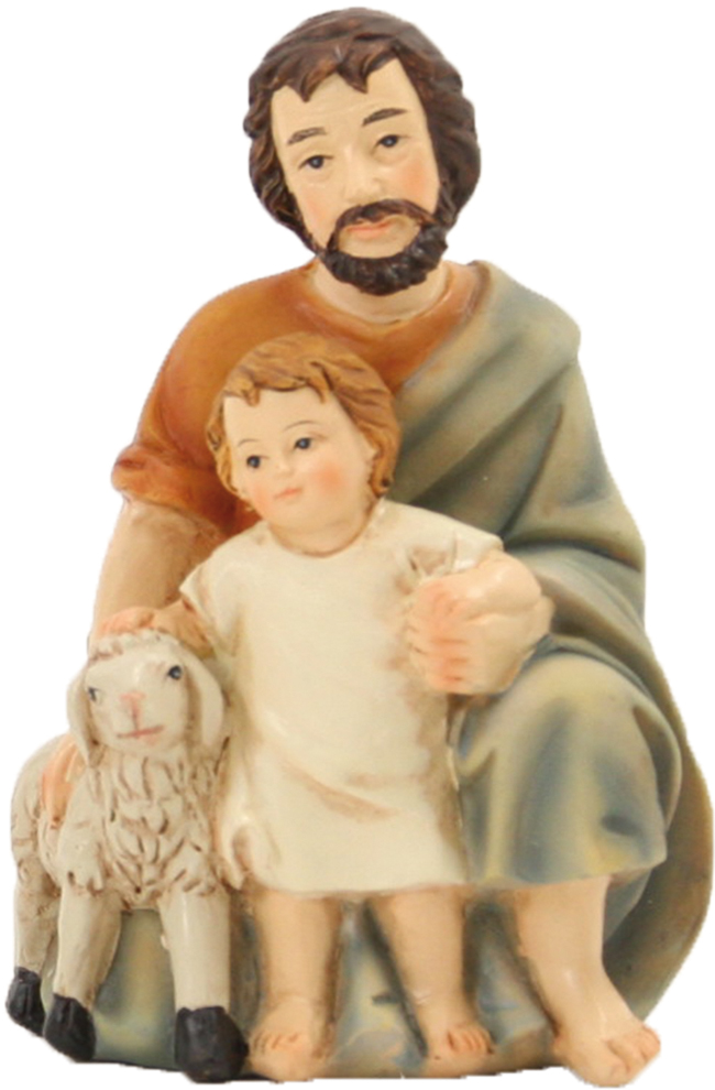 Shepherd With Child And Sheep - Group 9cm 