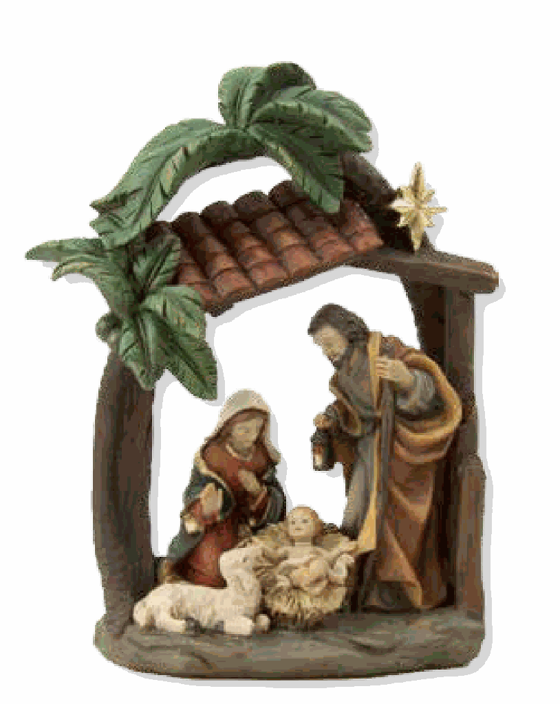 Heilige Familie in Kerststal - polystone  - H 15,4 cm