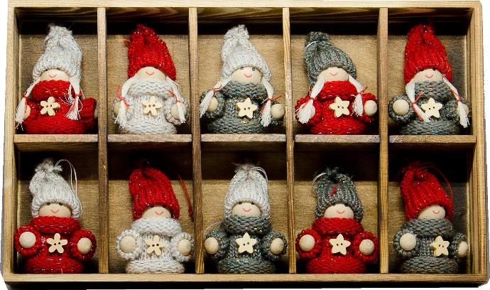 Display avec 10 anges assortis - H 6cm - bois/laine