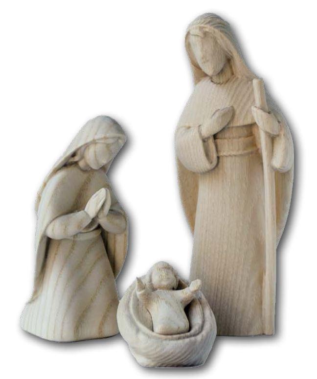 Nativité (3 pcs) - bois sculpté/natur - H 12cm 