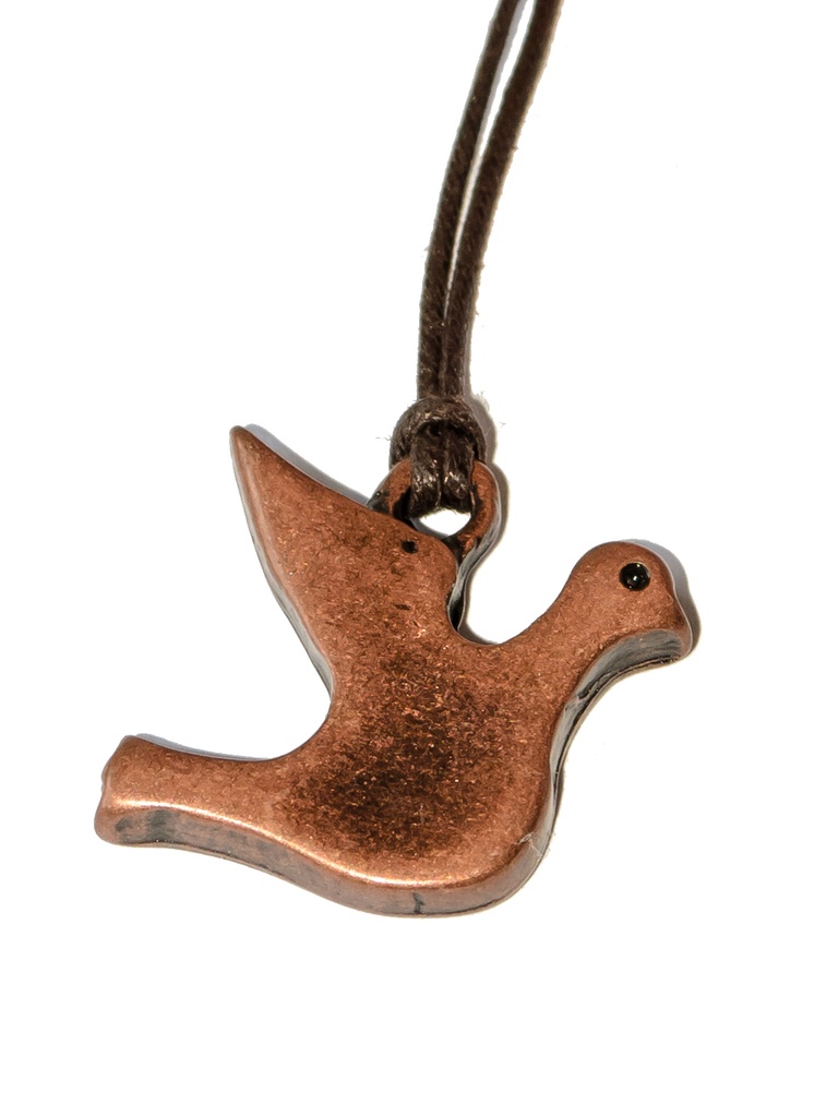 Hangertje op koord duifje - bronskleur (30x25mm)