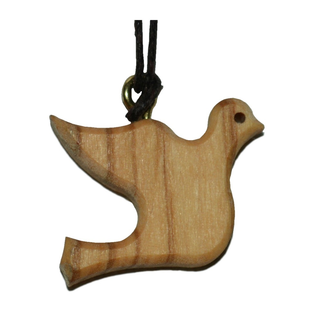 Hangertje duif op koord - olijfhout (30x25mm)