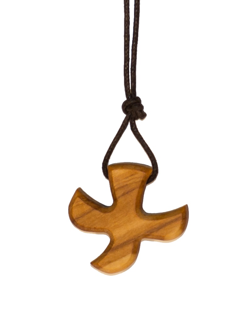 Croix Taizé sur corde - bois d'olivier - 25x30mm