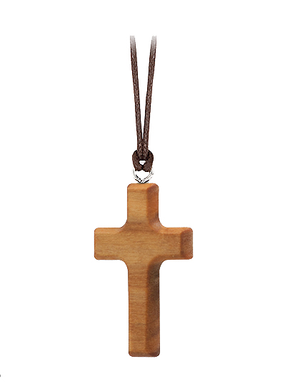 Croix sur cordon - bois d'olivier (32x20mm)