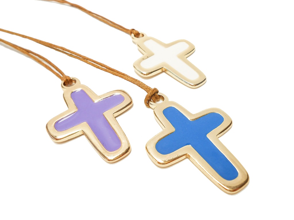 Croix/cordon - doré/résine améthiste - 43x29mm