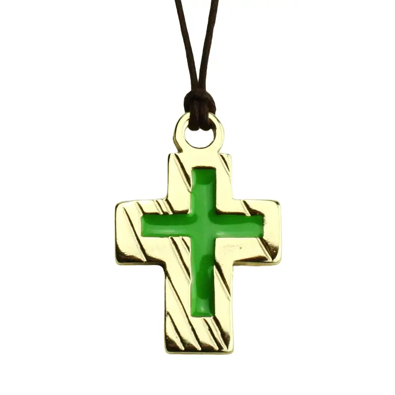Kruis/koord - verguld/emaille groen - 37x23mm