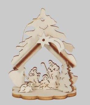 Nativité à suspendre - bois découpé/natur - H 6cm