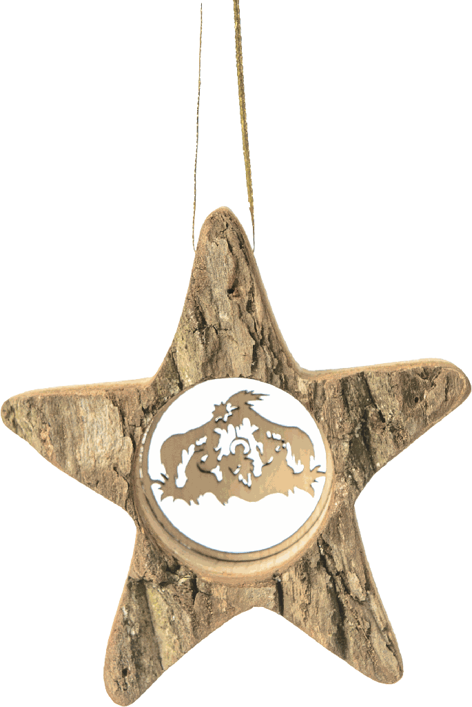 Pendentif bois/étoile - Ste Famille - 7x8cm