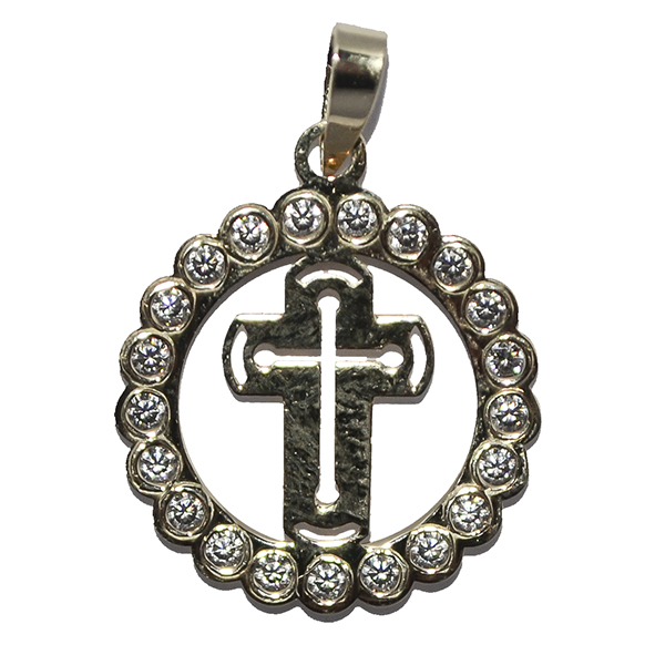 Médaille avec croix/strass - Or 9Ct '375' - 15mm/0,5gr