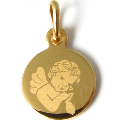 Engel Medaille - 3μm vergoldetes Messing (Ø12mm)