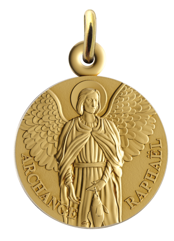 Sint Rafaël Medaille - Verguld messing 3μm (Ø16mm)