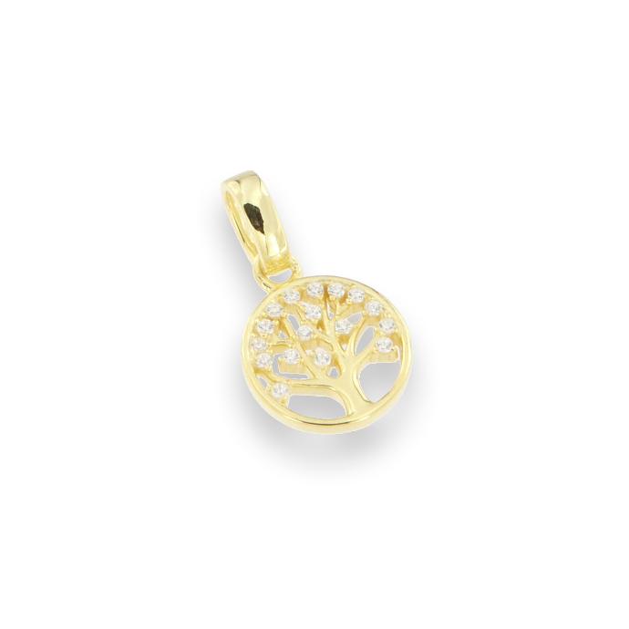 Hangertje Levensboom (met zirkonia steentjes) - zilver 925‰ verguld 3µm (Ø10mm)