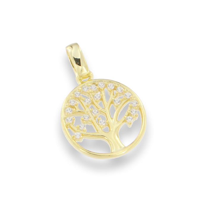 Pendant Tree of Life (with zirconia stones) - silver 925‰ gold-plated 3μm (Ø14mm)