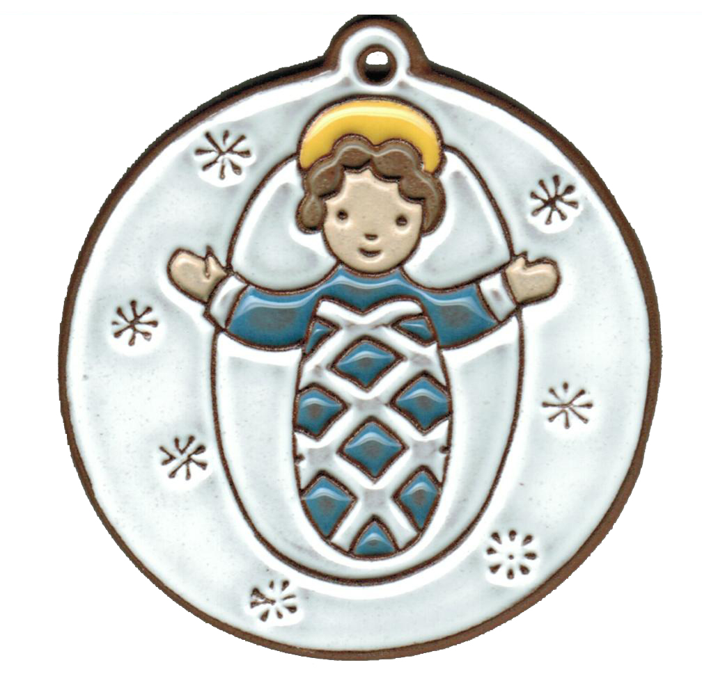 Wiegmedaillon Kindje Jezus/keramiek - wit/donkerblauw