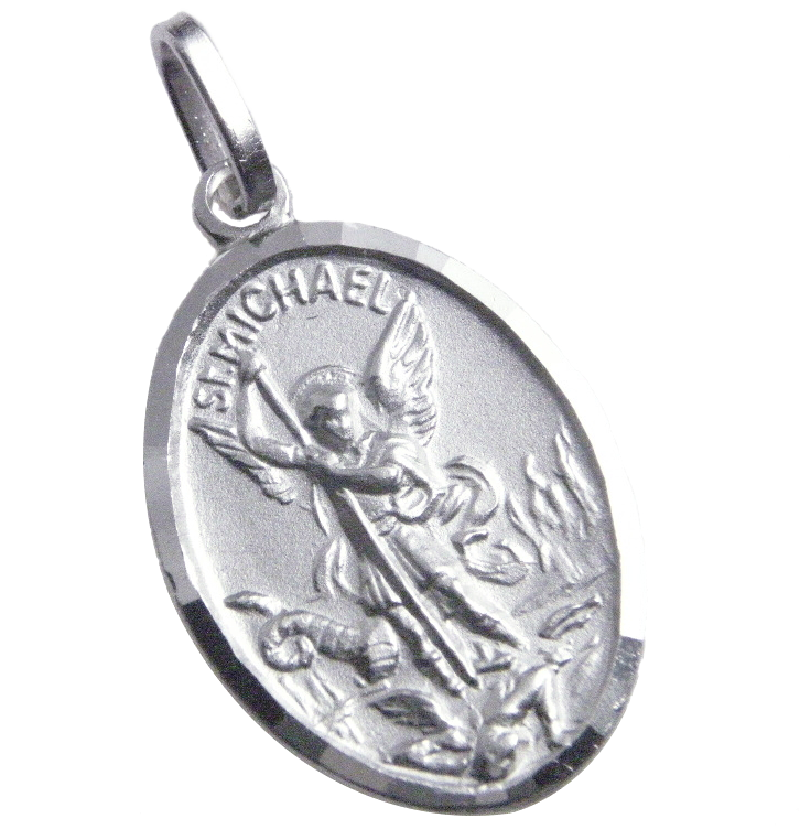 Médaille St Michel - Argent 925% rhodié - ovale (16x22mm)