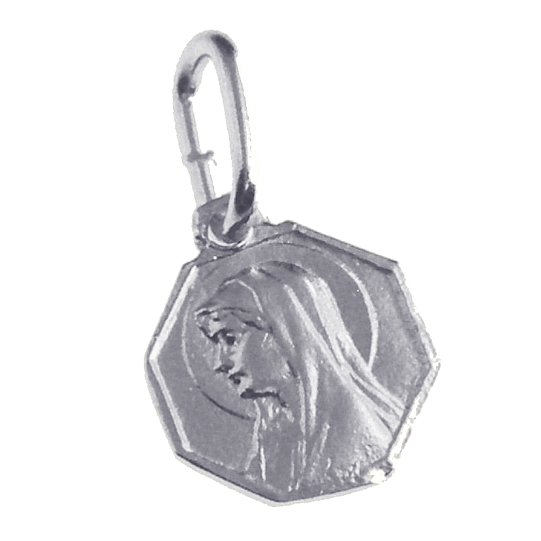 Médaille Vierge - Argent 925% rhodié - hexagonale (9x9mm)