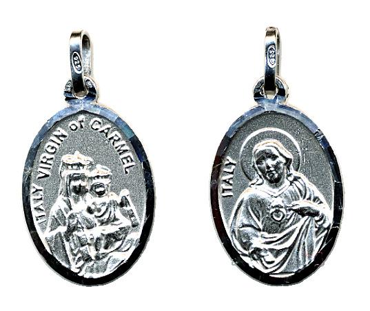 Scapular Medal - 925% Rhodium-plated Silver - Oval (16x22mm)