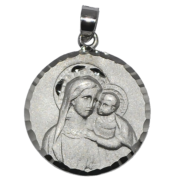 Medaille Muttergottes mit Kind/Schliff - rhodiniertes Silber 925‰ (Ø18mm)