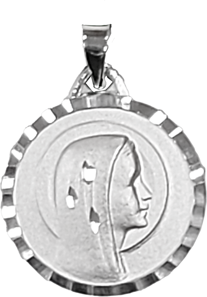 Medaille Muttergottes/gesägter Rand - rhodiniertes Silber 925‰ (Ø18mm)