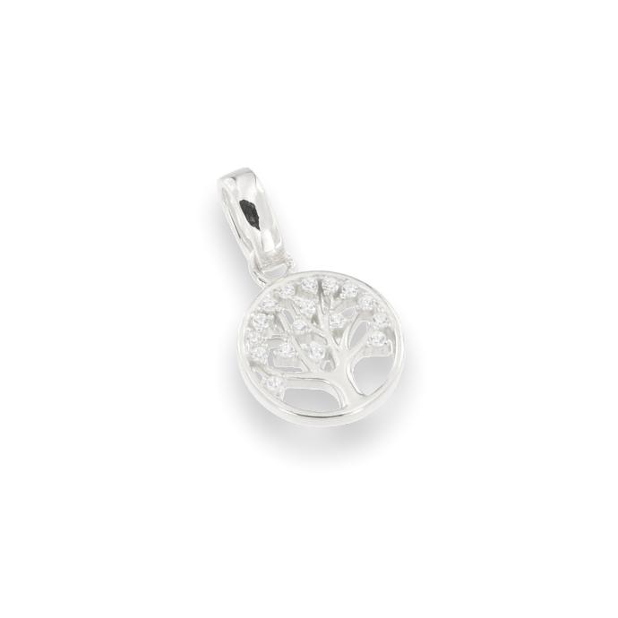Anhänger Baum des Lebens/Zirkoniumsteine - rhodiniertes Silber 925‰ (Ø10mm)