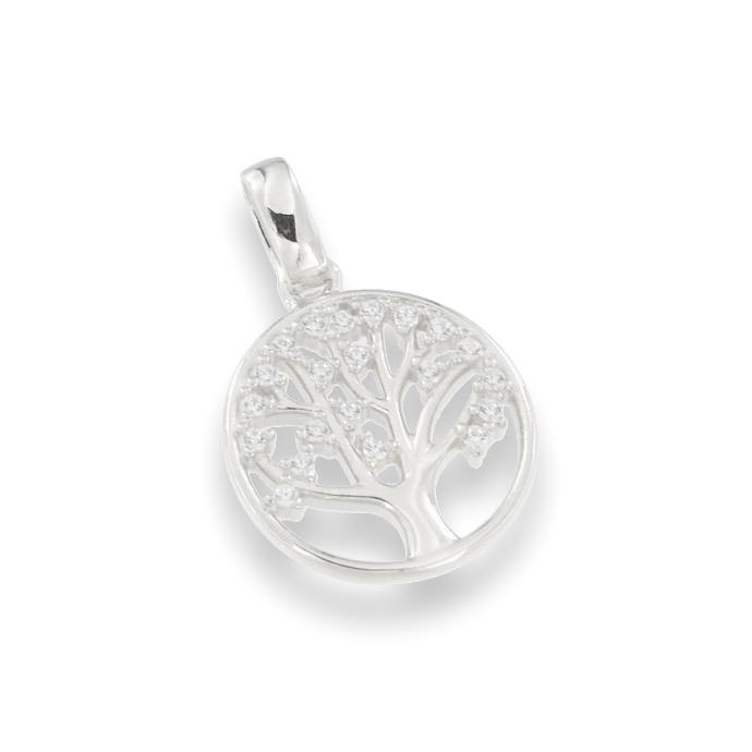 Pendentif Arbre de vie/zirconium - argent rhodié 925‰ (Ø14mm)