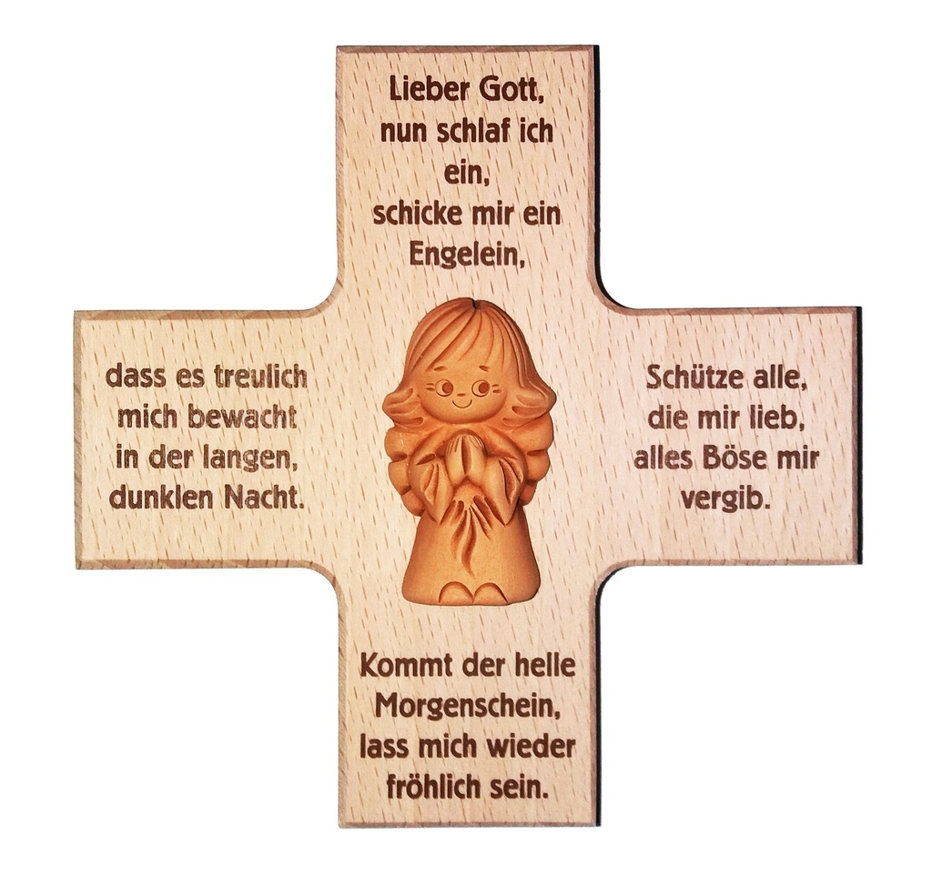 Croix avec ange en terre cuite 'Lieber Gott' - bois (120x120mm)
