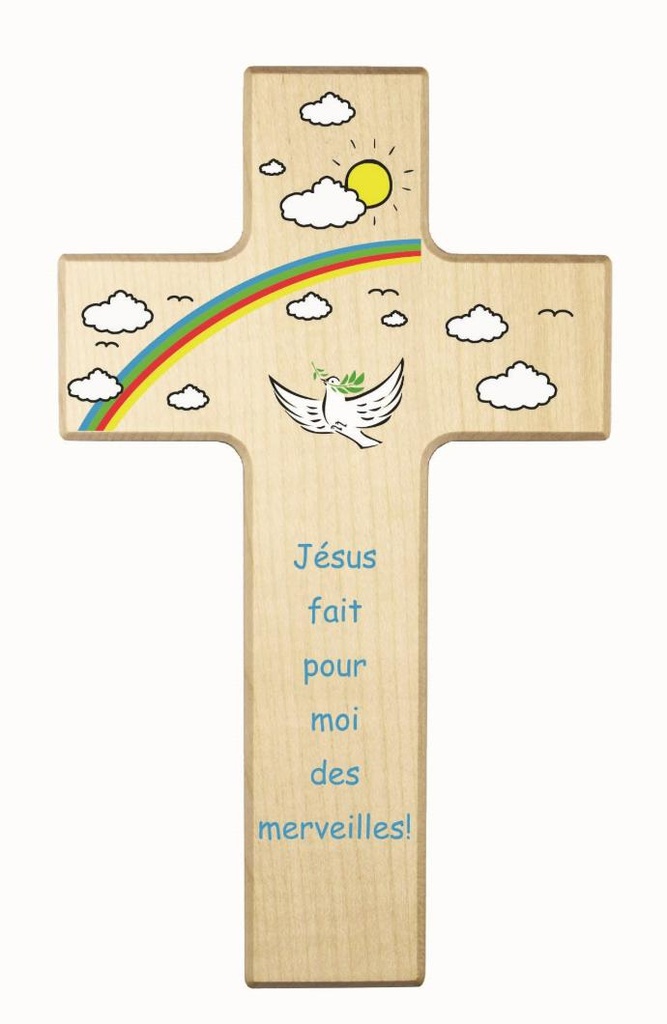 Croix enfant bois - 'Jésus fait pour moi' (90x150mm)